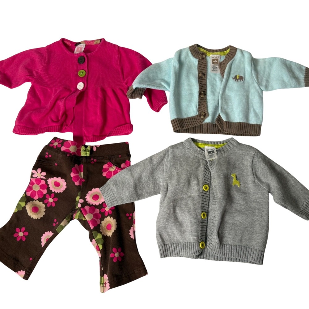 Carters Baby Girl Clothes Lot Newborn 3 Months Cardigan Top Bottoms Set 4 Pieces